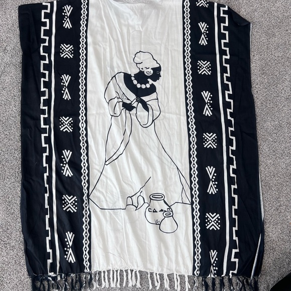 NWT! Sahara Mg Rayon One Size Plus Black White Kaftan African Print Made India - Picture 6 of 6